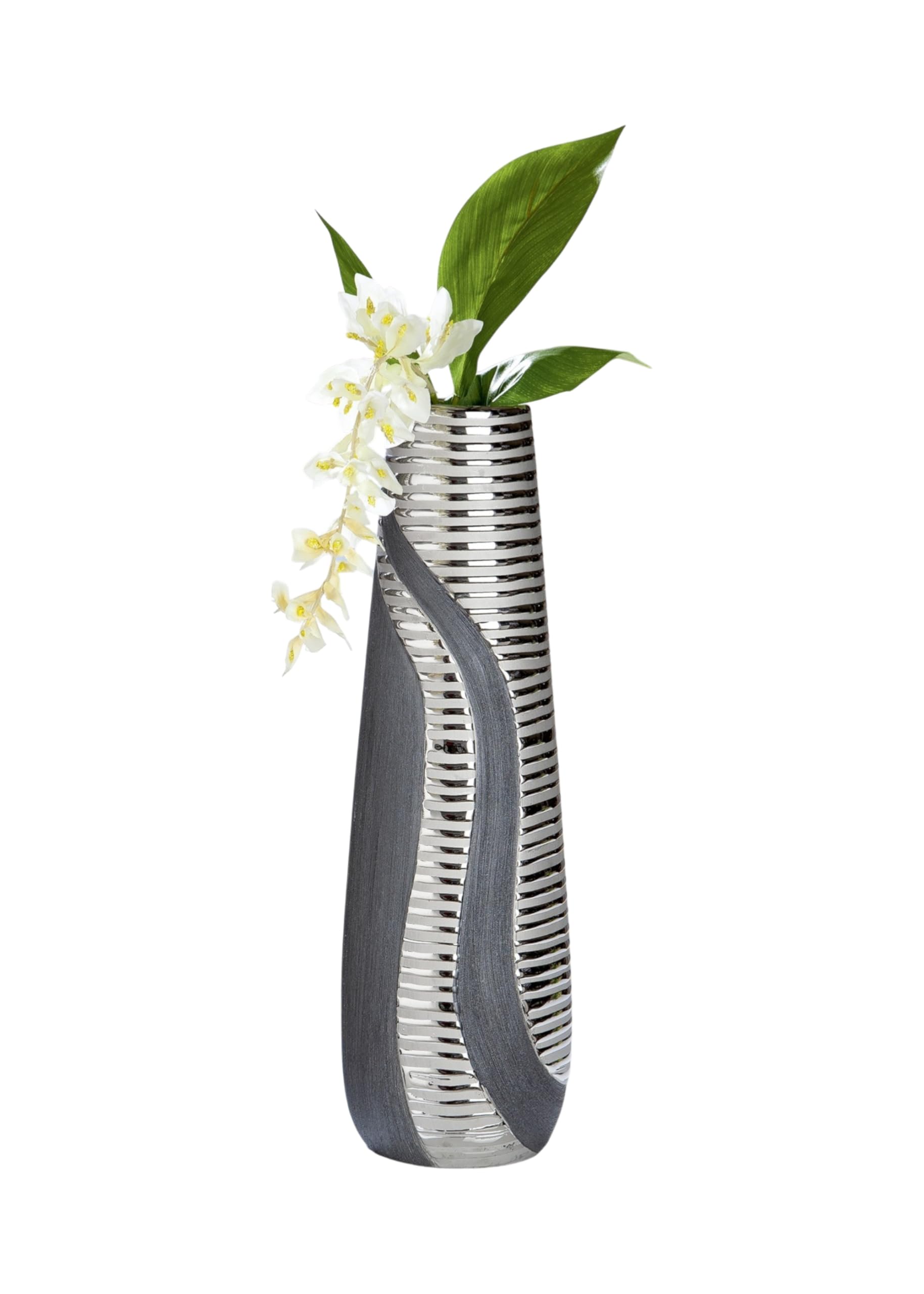GILDE - Cone Vase Sevilla - Modern Decorative Vases - Flower Vase - Ceramic - Anthracite Silver - Height 49 cm