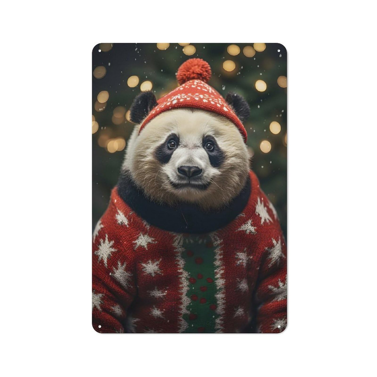 Junmoney Pandas Cozy Christmas Retro Metal Sign 30X20cm Featuring For Living Room Wall, For Vintage Wall Decor Fans, For Themed Room Decoration