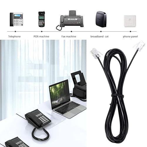 Miniatura 4 de LanSenSu Cable de extensión para teléfono fijo con enchufe estándar RJ-11 6P4C (paquete de 3 unidades, negro, negro)