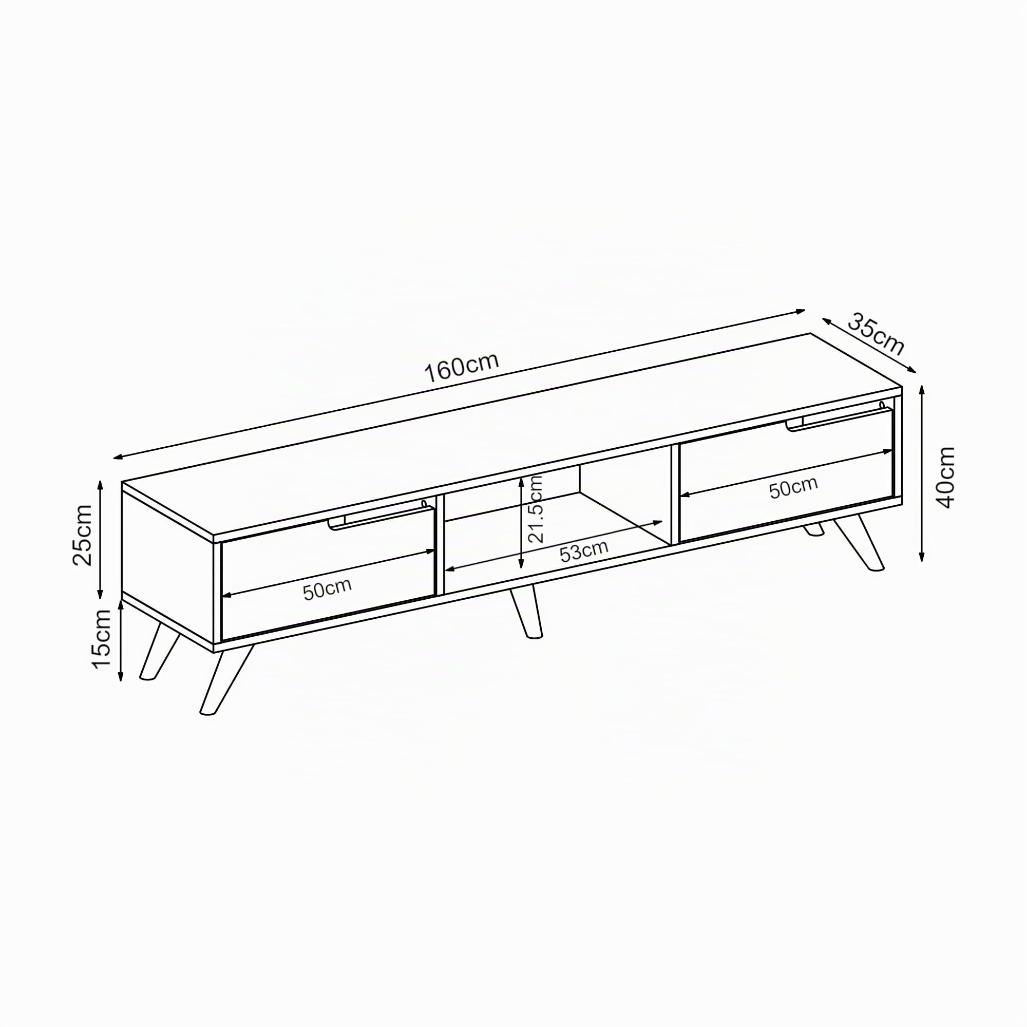 [en.casa] Mobile Porta TV con 2 Ante a Ribalta e Vano Centrale Aperto Tavolo Basso 2 Scomparti Chiusi Stand Multimediale per Soggiorno Salotto 160 x 35 x 40 cm - Effetto Rovere/Bianco