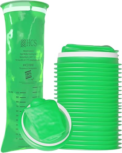 HCS - Bolsas desechables para vómitos 24 bolsas biodegradables de emmesis verdes grado médico 40 onzas líquidas bolsas desechables para enfermedades