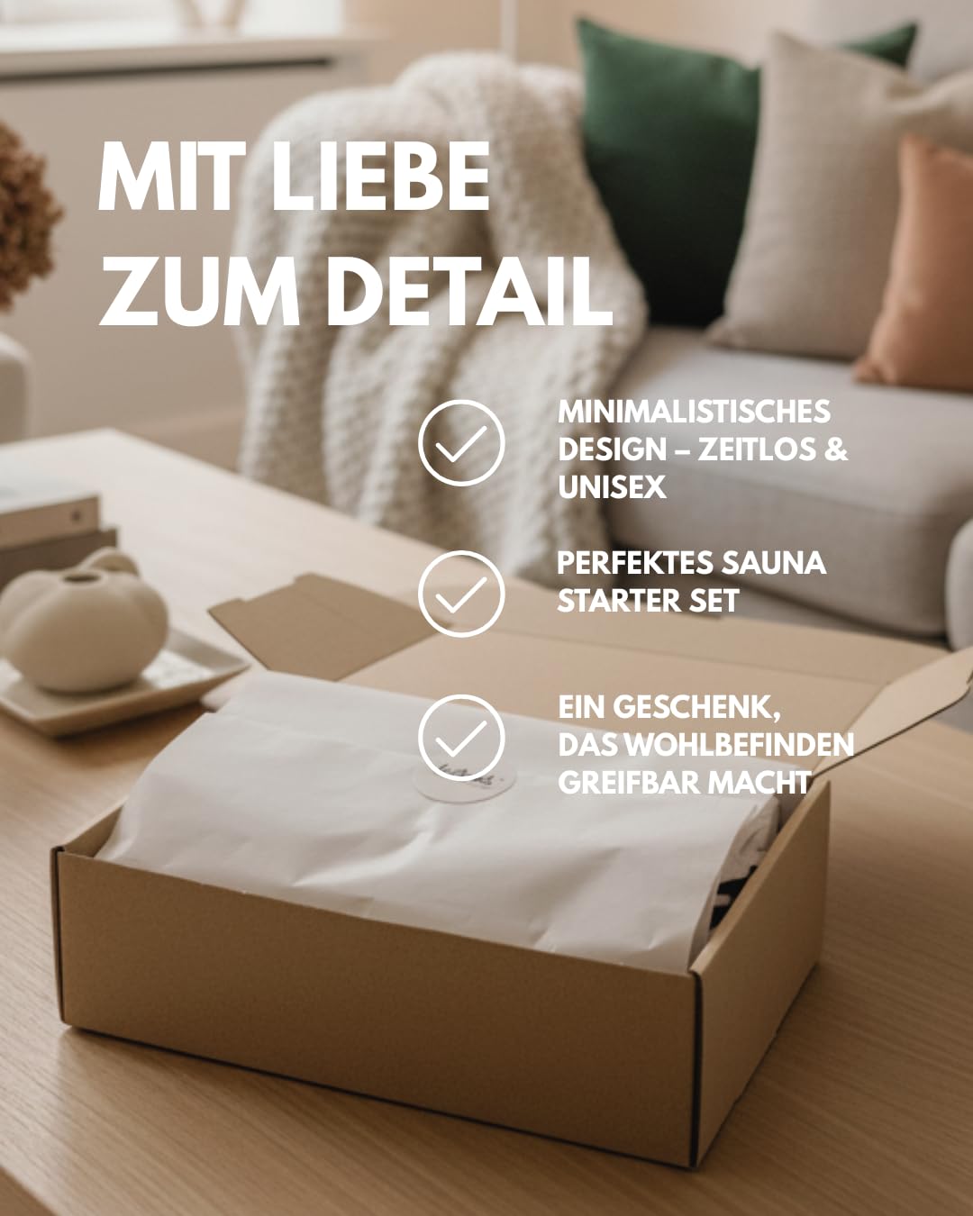 frihed.® Sauna Geschenkset Alpenruhe - mit Saunahut in Steingrau & Saunaaufguss Alpenkräuter & Peelingsalz Lavendel in Geschenkverpackung - für Männer und Frauen - Made in Lüneburg