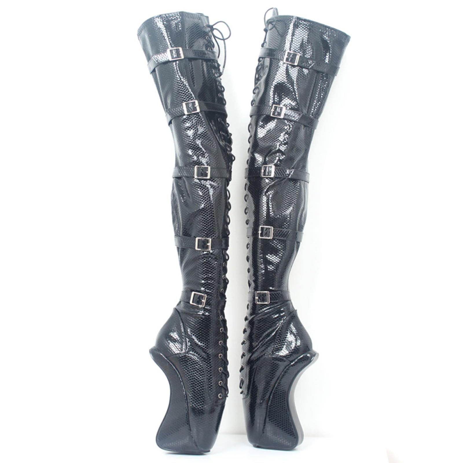 Tacchi Donna Teli Alti 18 Cm sopra Gli Stivali del Ginocchio Ballet Stivali di Tallone Alti Uomini e Donne,Black-41