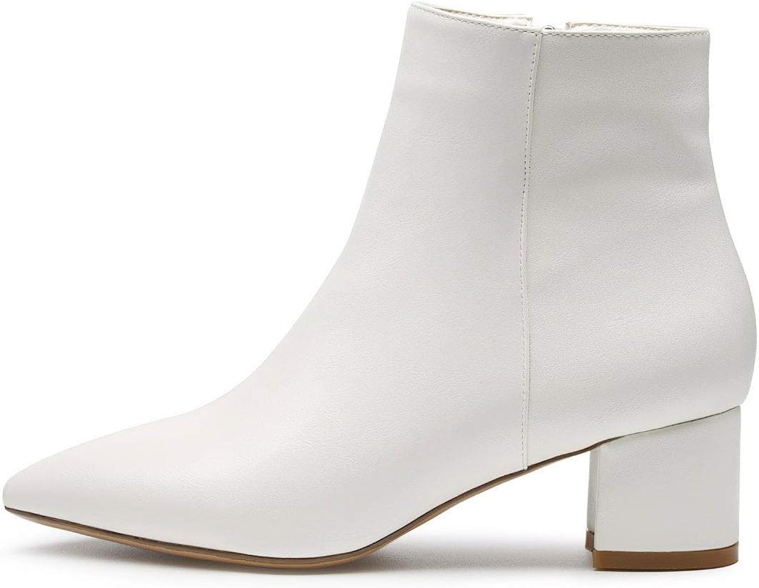Castamere Womens Block Chunky Heel Boots Pointed Toe Slip-on Ankle Boot with Zipper 5CM Shoes