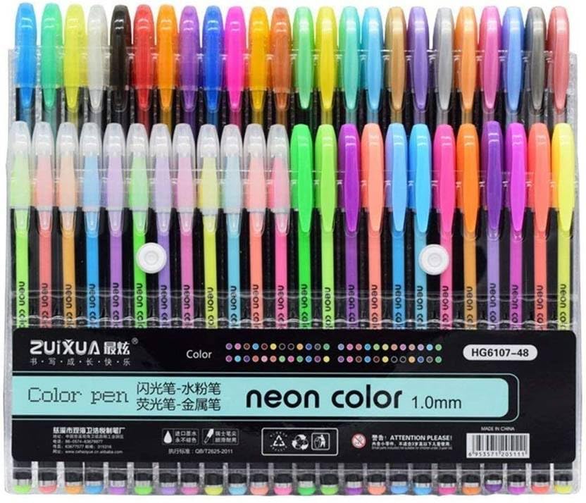Image of Neon Color Gel Pens, 48 Count, 1.0mm Tip, Multicolor Set with Fluorescent and Metallic Ink