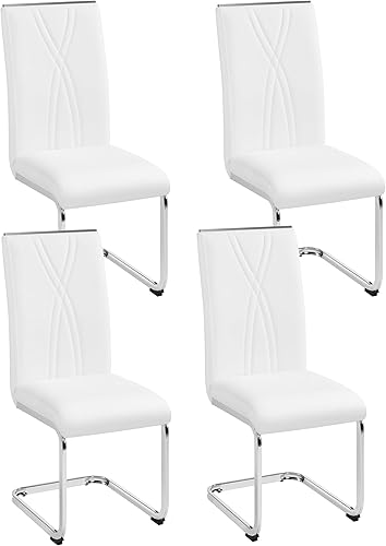 Topeakmart Juego de 4 sillas de comedor modernas, sillas de cocina con asiento de piel sintética, patas de metal y respaldo alto para comedor,