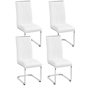 Yaheetech - Juego de 4 sillas voladizos de Comedor de Piel sintética sillas de Cocina con Patas metálicas, Respaldo Alto, diseño contemporáneo para salón, Oficina, Dormitorio, Color Blanco