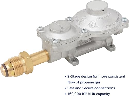 Miniatura 3 de Flame King Regulador horizontal supercompacto de propano LP de 2 etapas con POL para RV, furgonetas, remolques, cámperes, tanque de 100 libras,