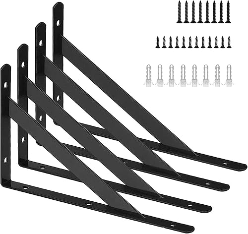 Kersally - Soportes de estante de 12 pulgadas, paquete de 4 soportes de estante en L resistentes, soportes de metal triangulares de 90 grados para