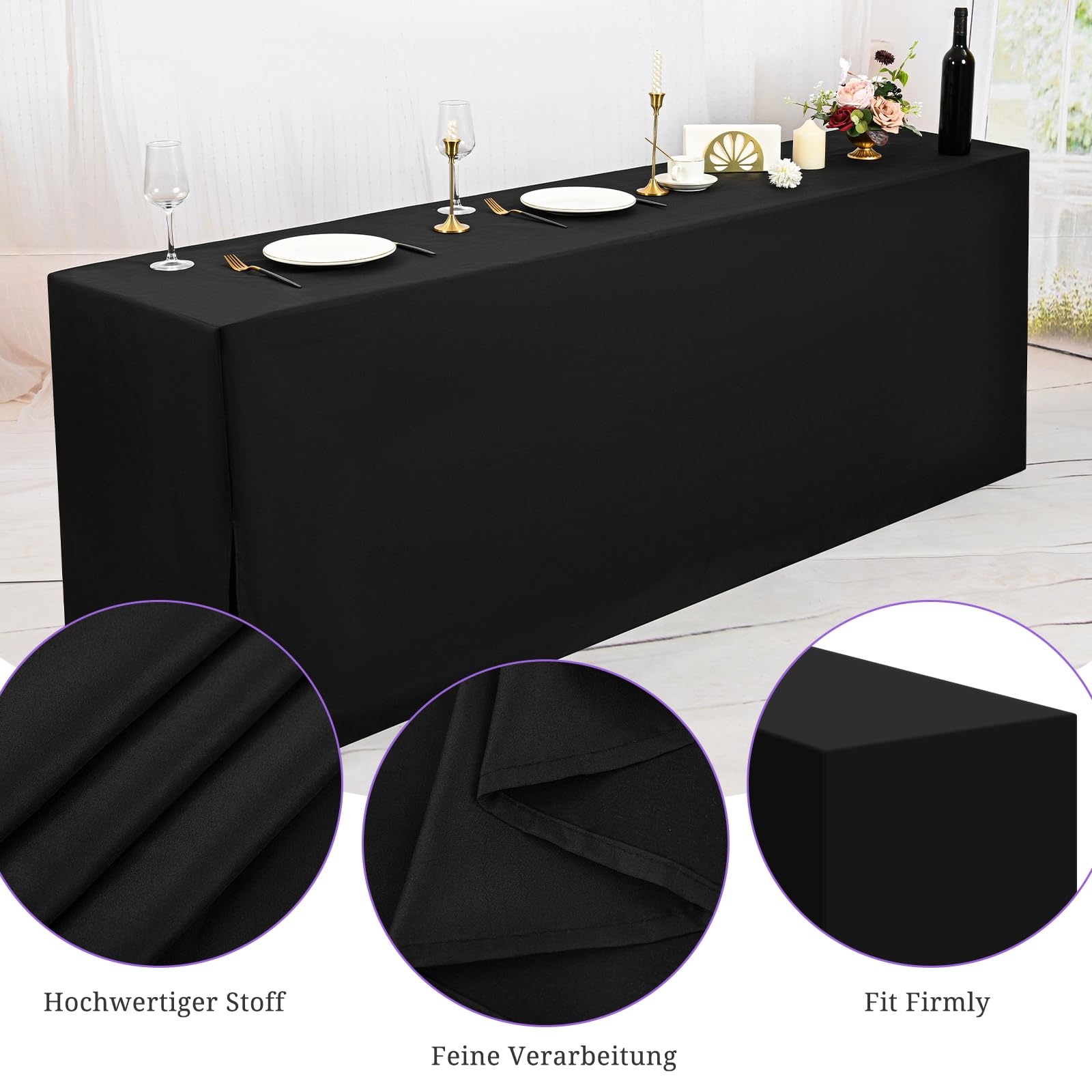 YMHPRIDE 1er-Set Biertischhussen, schwarz Biertischhusse für Bierzeltgarnitur, 50 cm Tischbreite, Bierzeltgarnituren 220 x 50cm für Gartenbankett-Gartenmöbel.
