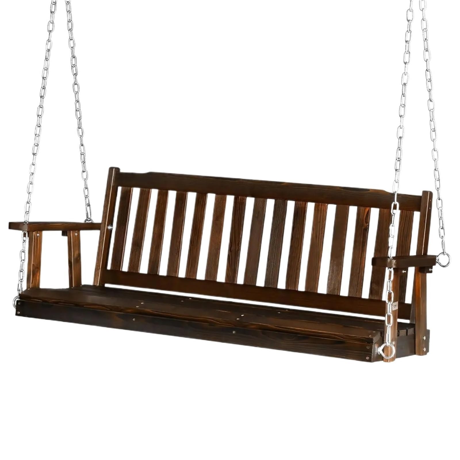 Wooden Swing Bench 880 LBS Rustic Wooden Porch Swing 5 FT Outdoor Adjustable Chain Garden Yard Balcony Bench