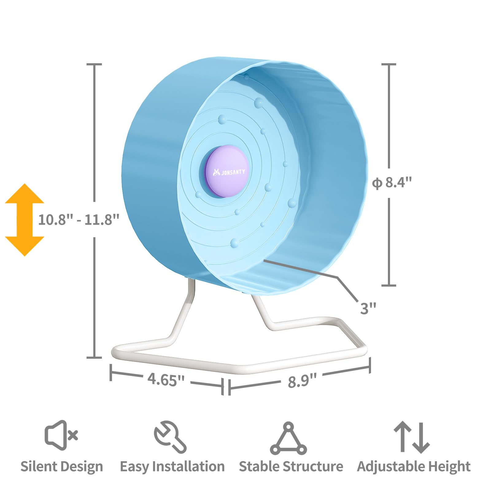 8.4" Silent Hamster Wheel, Non-Slip Track, Exercise, Release Stress, Relieve Anxiety, Adjustable Height Stand, for Syrian Dwarf Hamster, Gerbil, Mice, Other Small Medium Sized Pets, Blue - image 2