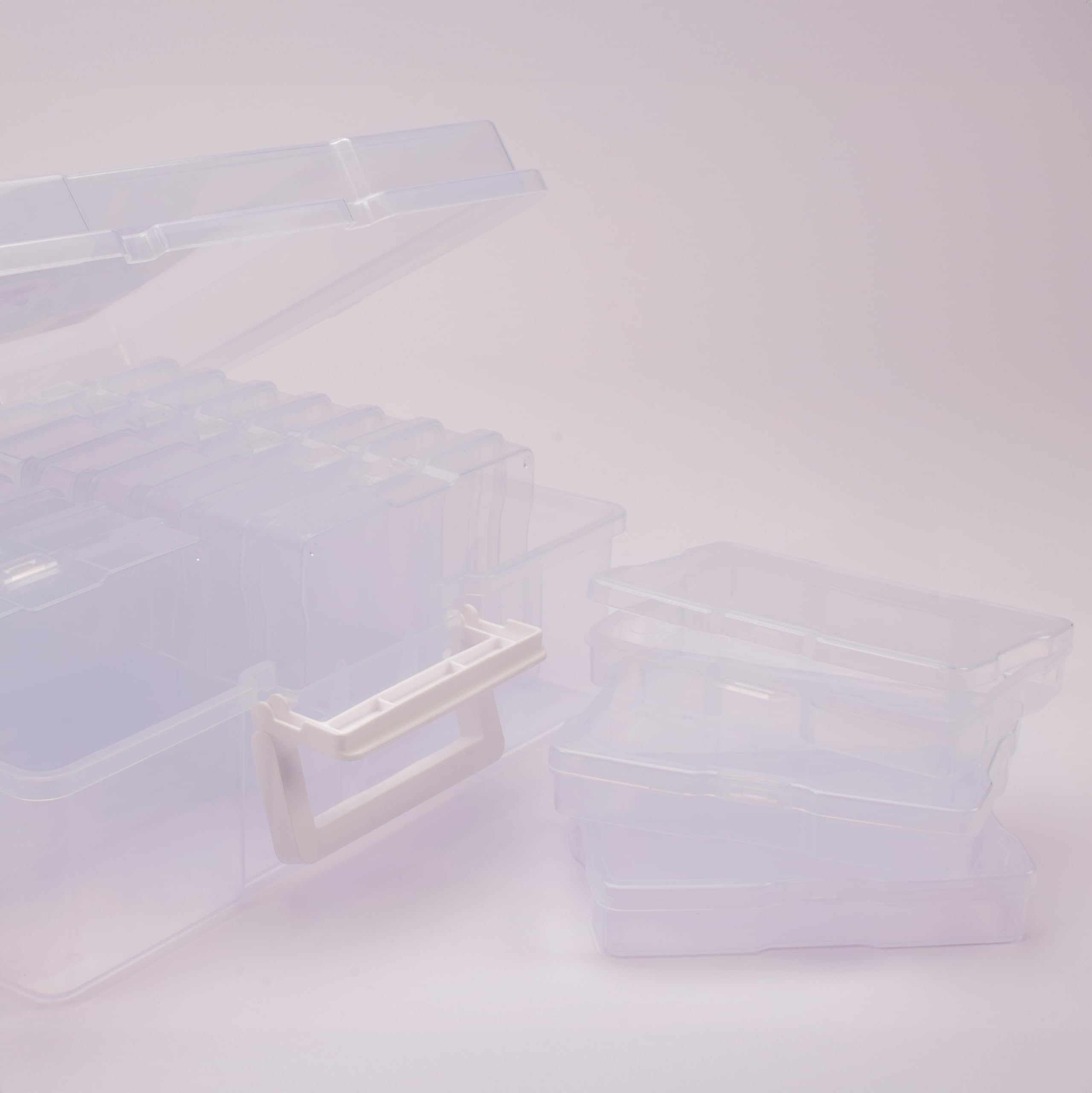 Vaessen Creative Aufbewahrungsbox Transparent mit Deckel incl. 16 Boxen | 37,5 x 30 x 13 cm, kleine Boxen von 17 x 12 x 3 cm, für Basteln, Diamond Painting, Scrapbooking und Schmuckherstellung