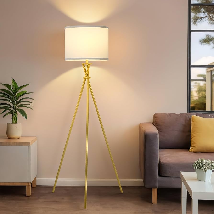 Gold Tripod Floor Lamp, 61”Tall Floor Lamps, Standing Lamp with