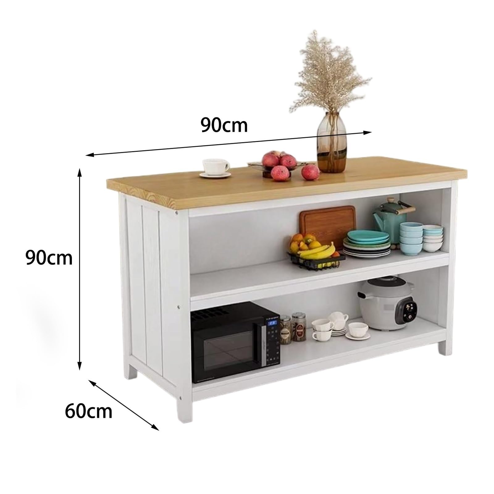 Zephyria Mobile da cucina con cassetti, Cucina in legno con isola, struttura bianca, ripiani aperti a 2 livelli, per bancone della cucina, soggiorno, ingresso(S)