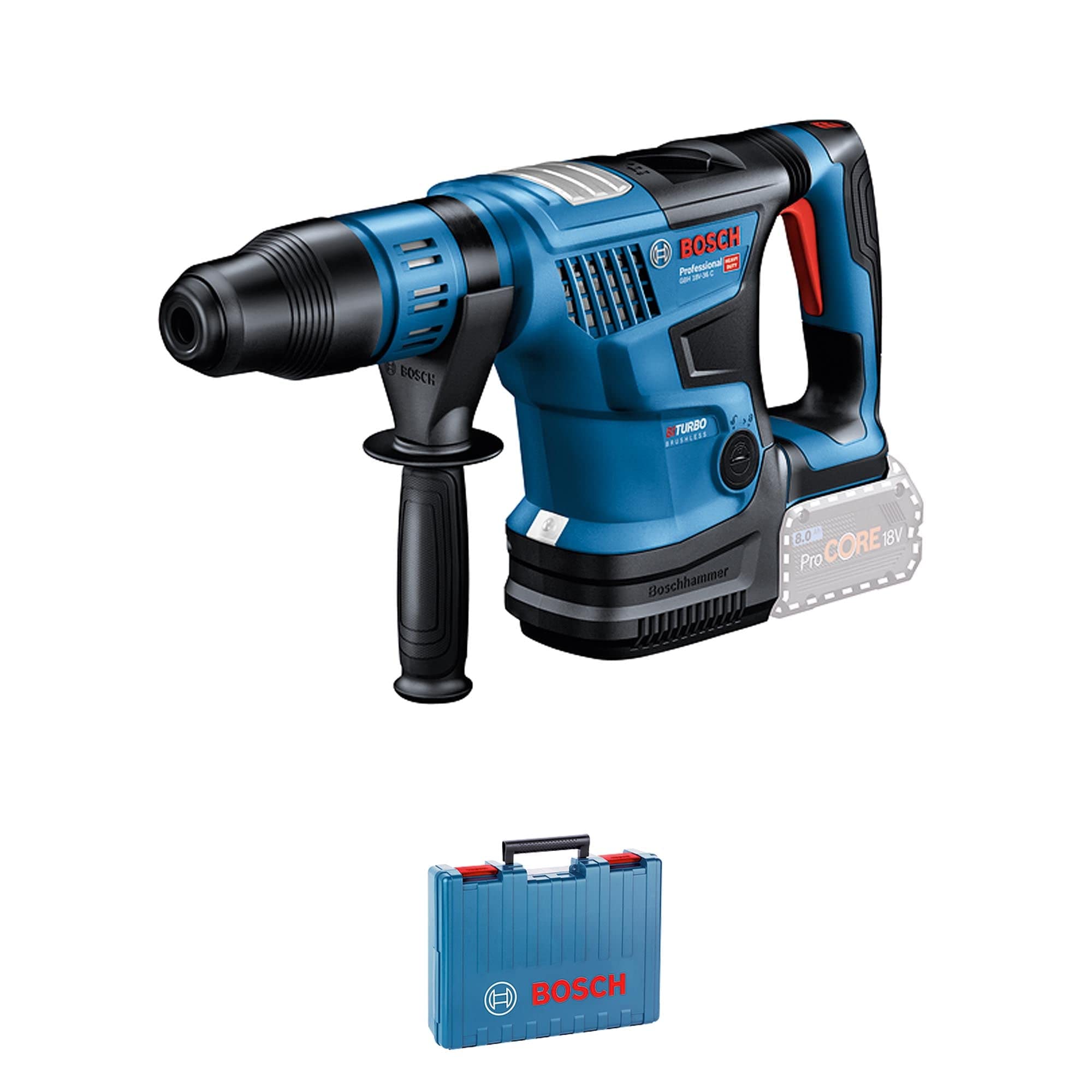 Bosch Professional18V System Cordless Rotary Hammer BITURBO GBH 18V-36 C (incl. GCY 42 Bluetooth module, Aux. Handle, machine cloth, grease tube, Carrying Case, without battery/charger)