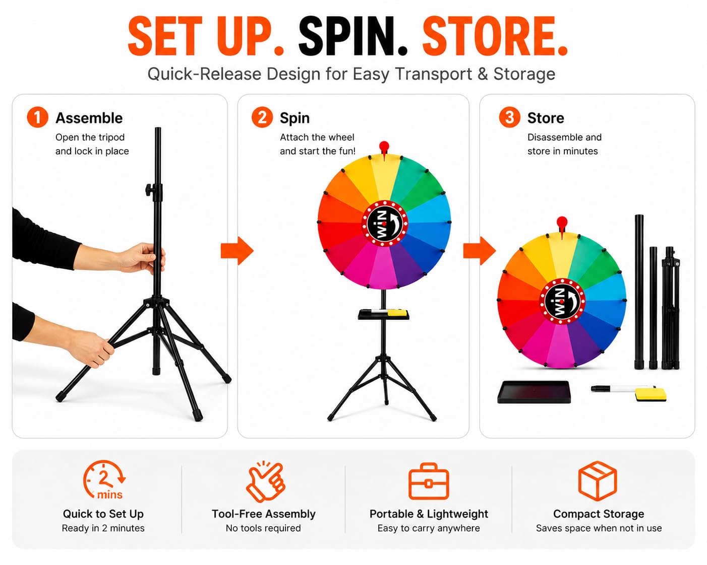 Spin the Wheel Roue avec support 61 cm Roue de prix réglable 14 | Tirage de loterie, design rotatif