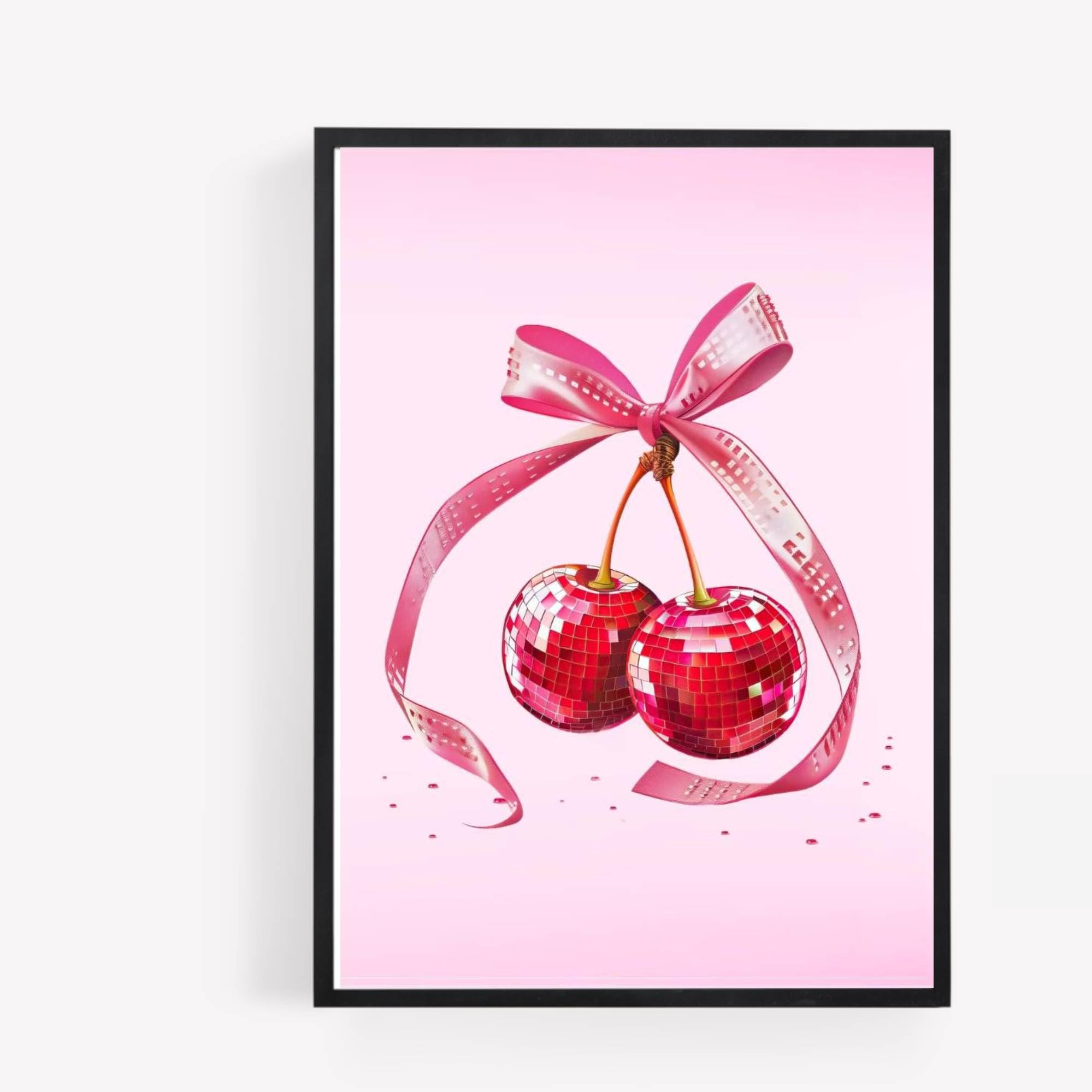 disco mirror cherry cherries 1 apple fruit A4 UNFRAMED PRINT PICTURE aesthetic preppy kitchen wall art Home decor Decorating gift