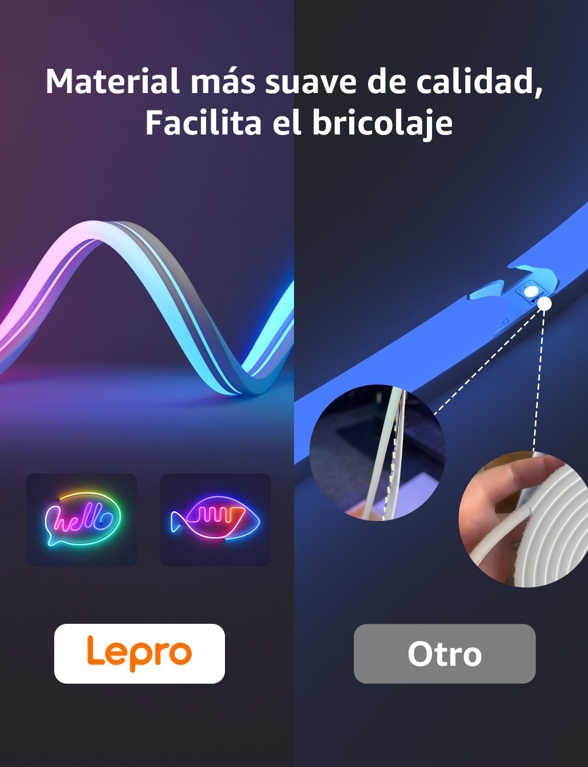 Lepro N1 AI Neon Tira LED 3 m, Diseñador de Iluminación AI Personalizado, Sync de Música y Control de Voz, IP65 Luces de Cuerda MagicColor, Funcion con Alexa y Google Home para DIY Dormitorio Fiesta