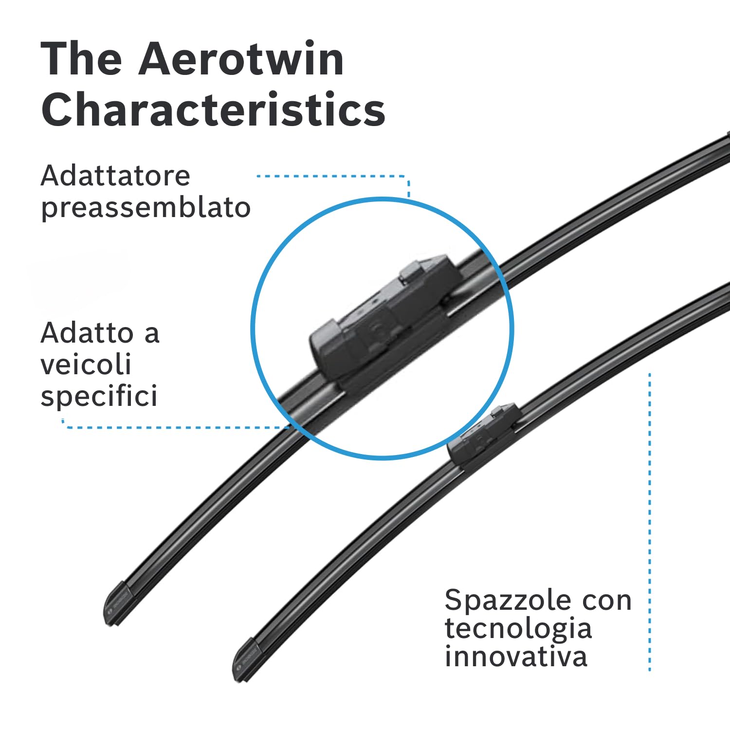 Bosch Aerotwin Aerotwin eA 297 S Tergicristalli Anteriori, Set di 2 Tergicristalli di Ricambio, con Adattatore Preassemblato, 600 mm / 500 mm - Confezione Salvaspazio