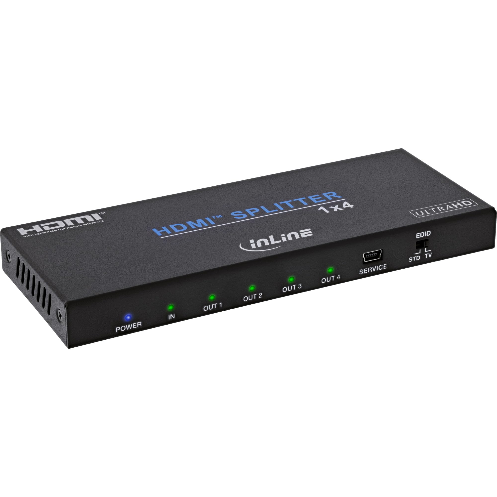 Inline Splitter HDMI 1x4, 4K 60 Hz, HDMI 2.0b, HDCP 2.2 | Segnale HDMI a 4 display, 4K 60Hz, 18Gb/s, gestione EDID, HDMI 2.0b, alloggiamento in metallo