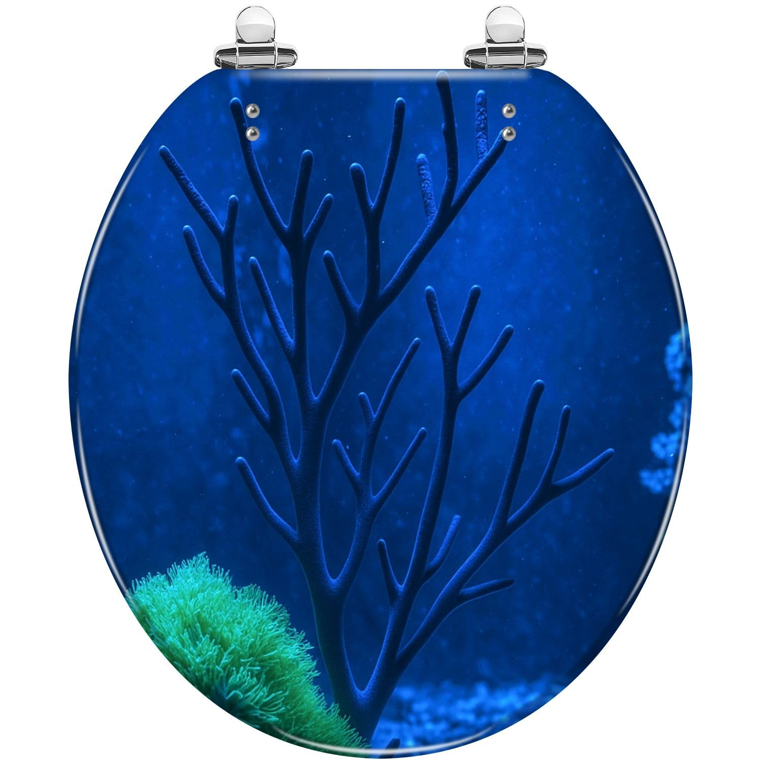 Dekorativer Runder Wc-Sitz, Blauer Marine-Aquarium-Behälter Aus Kunstharz mit Üppiger Bepflanzung, Leise Schließende Schnellverschluss-Scharniere, Abdeckungspuffer, Einfache Montage, Hygieni