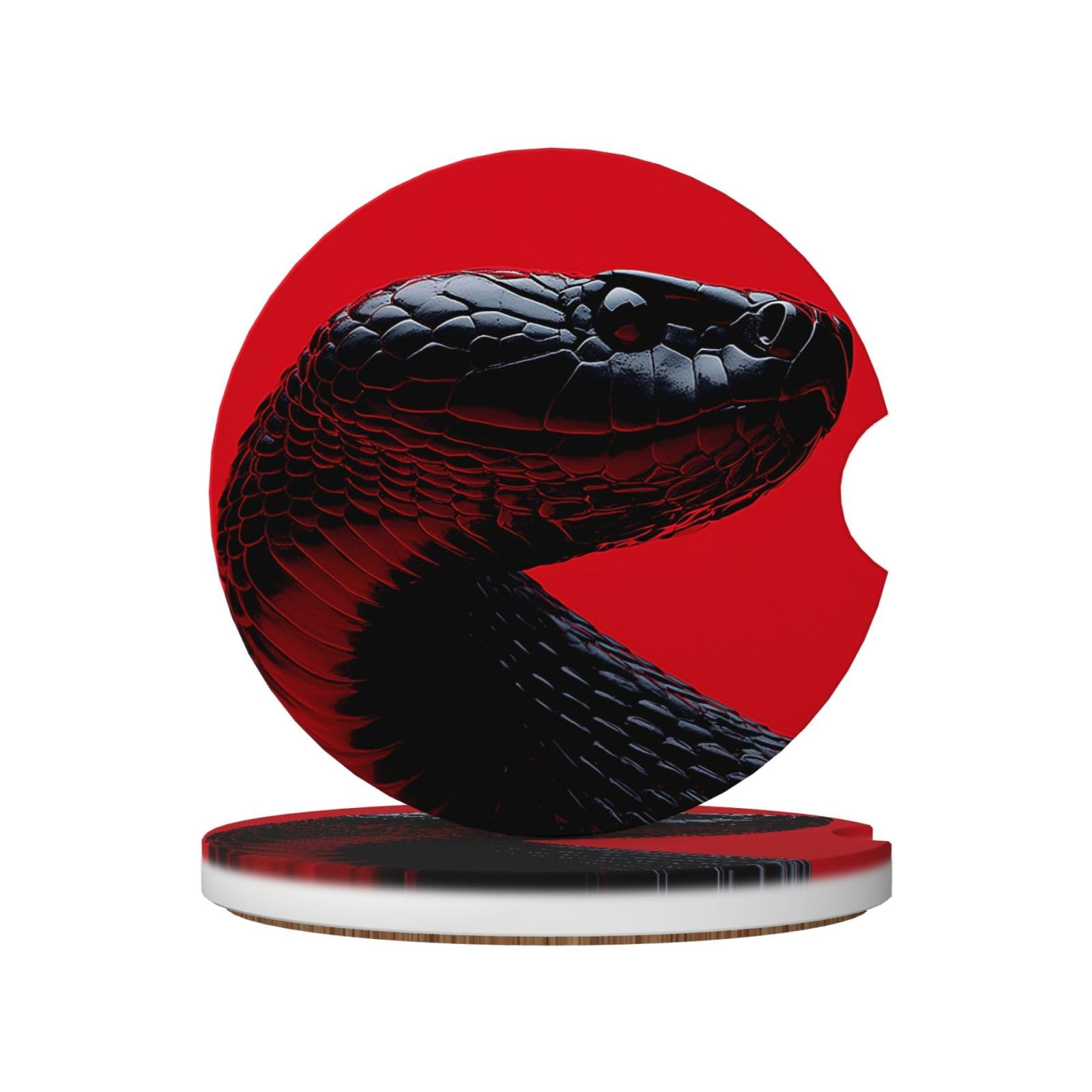 Big Black Snake On Red Ceramic Coasters,2pcs