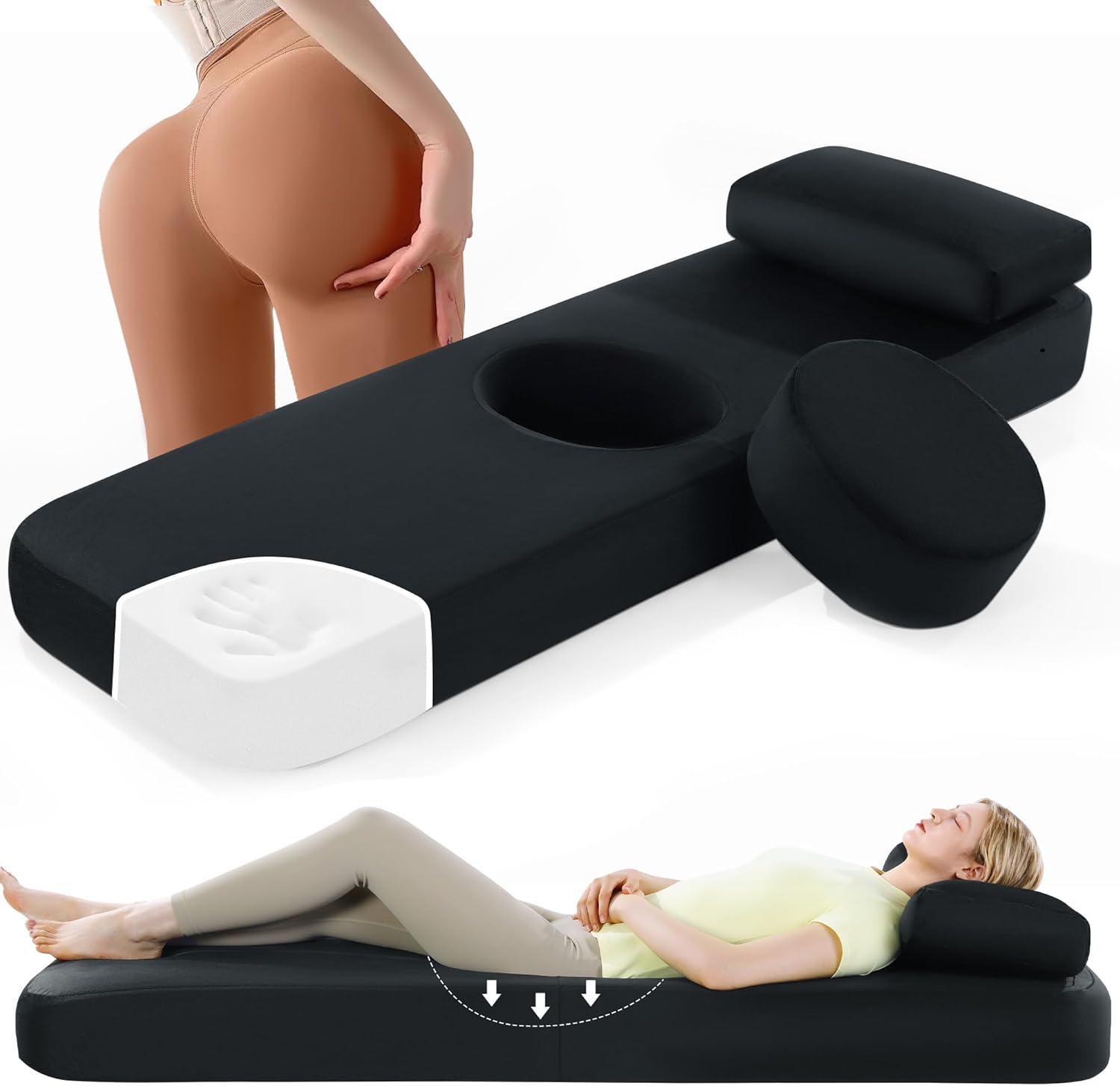 BALAPET BBL Mattress with Hole After Surgery with Adjustable Headrest/Lumbar, High Density Foam Support BBL Bed for Sleeping, Brazilian Butt Lift Recovery Must Haves, Removable Cover(70.9×22.2×7.9in)