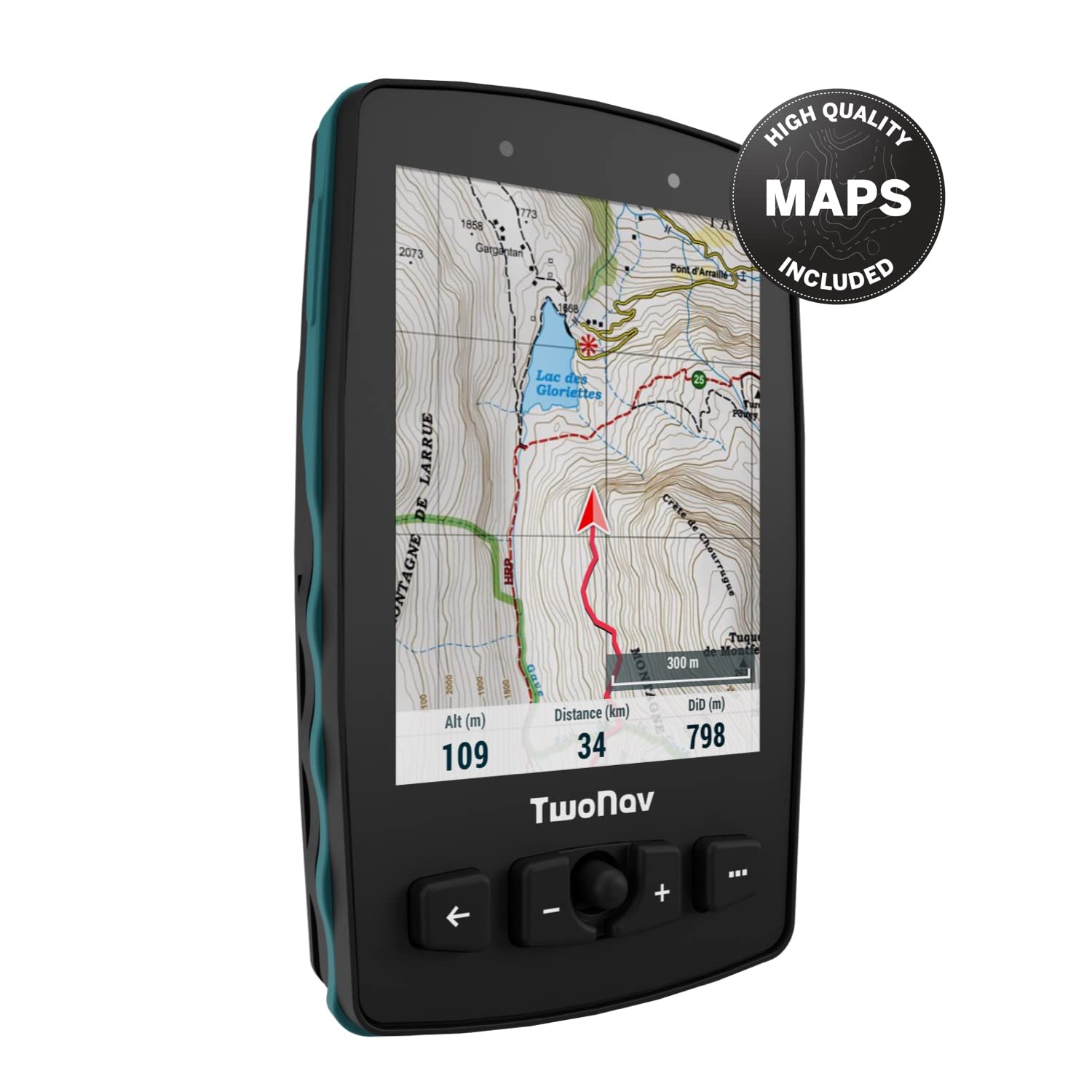 TwoNav Aventura 2 Plus + Carte France IGN Topo complète, GPS de Marche à Pied écran Large de 3,7 Pouces, Boutons et Joystick pour Alpinisme, Trekking ou randonnée. Couleur Turquoise