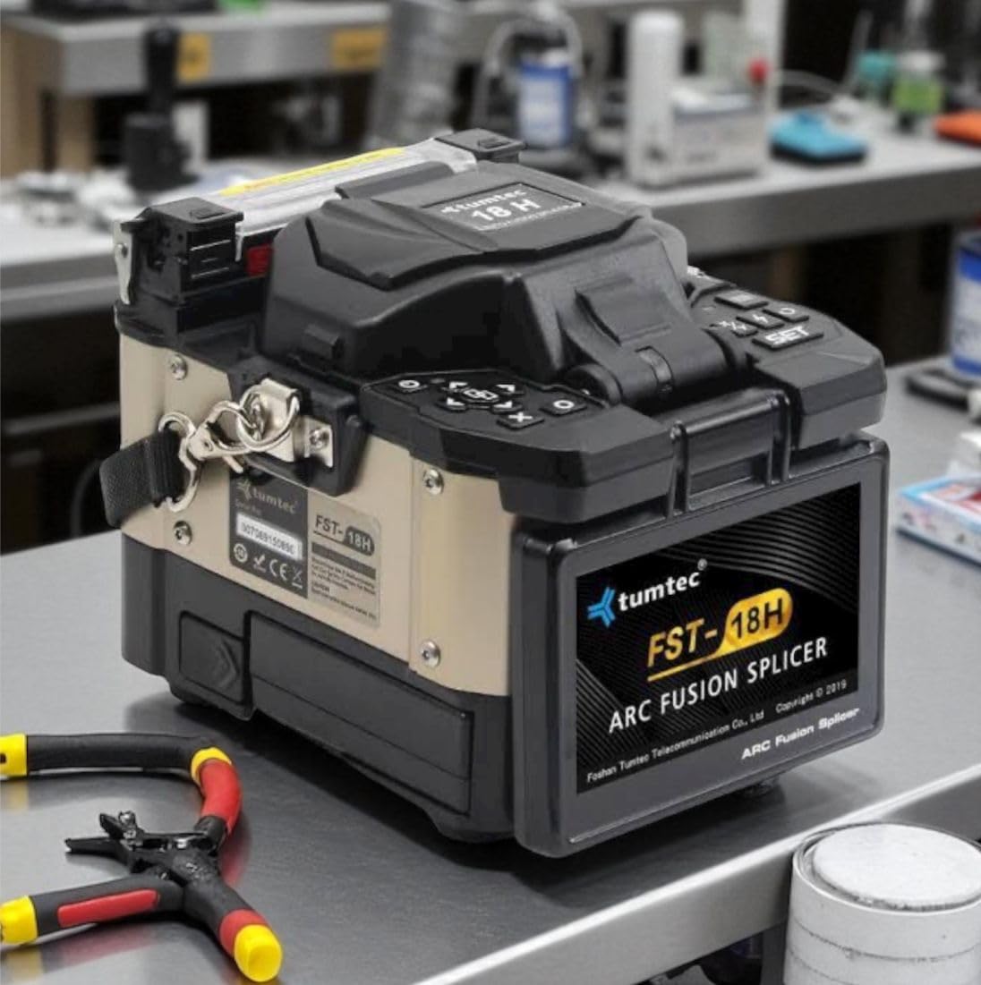 Front view of the Tiumtec FST-18H Fiber Optic Fusion Splicer