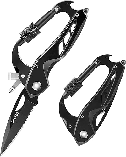 Mosquetón multiherramienta, cuchillo de bolsillo para hombres con abridor de botellas, rompe ventanas y destornillador, equipo táctico de