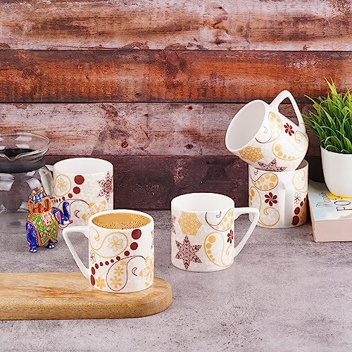 Image of Dandy Lines Puja Ajmer Coffee Mugs for Hot & Cold Coffee, Milk & Tea Cup, Ceramic, Pack of 6, Microwave & Dishwasher Safe, Great for Home Use & Gifting