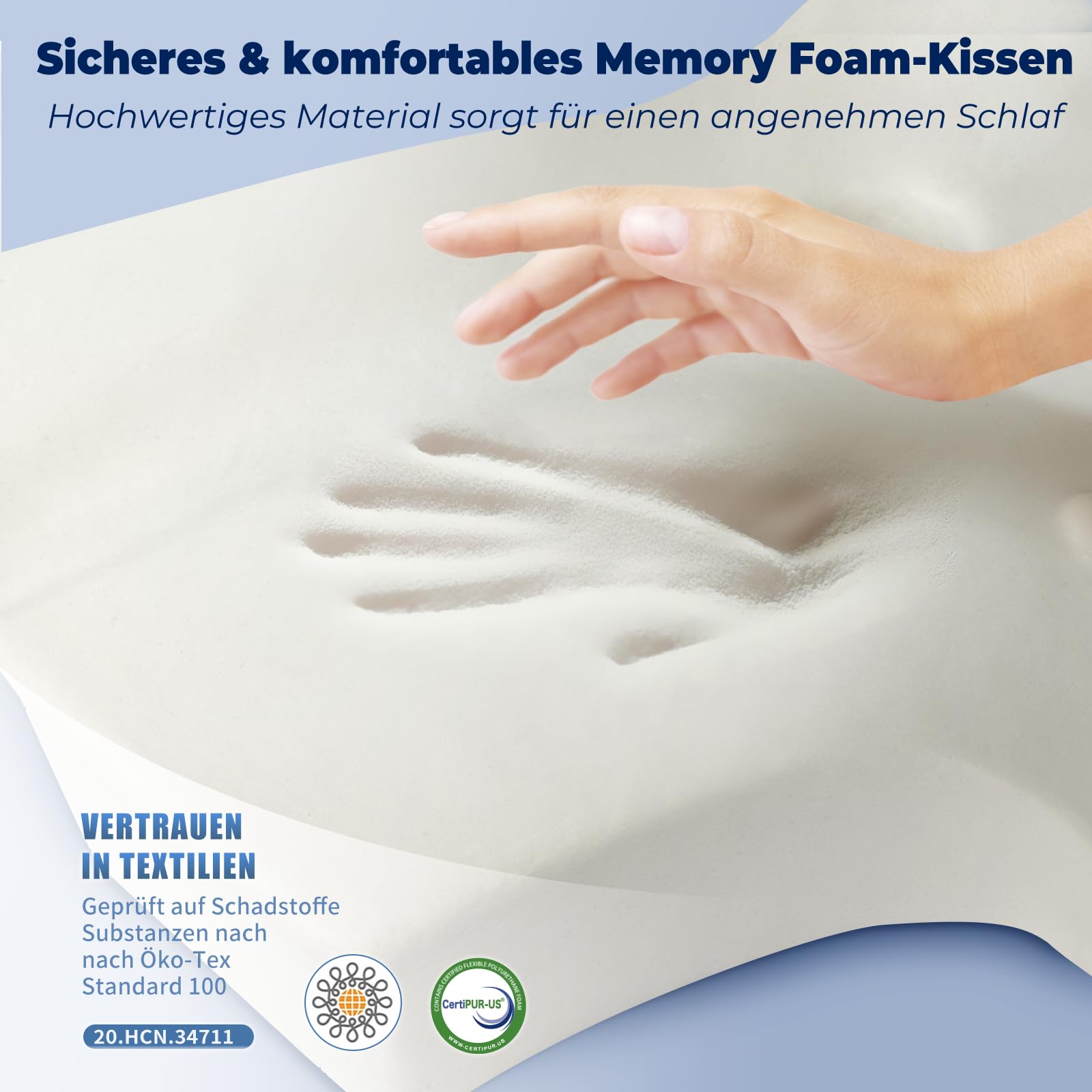 SAHEYER Cuscino Cervicale, Cuscino Memory Foam Cervicale per Ergonomico di Sostegno, Ideale per Chi Dorme di Fianco, sulla Schiena o sulla Pancia, 55 x 40 x 11/9 cm