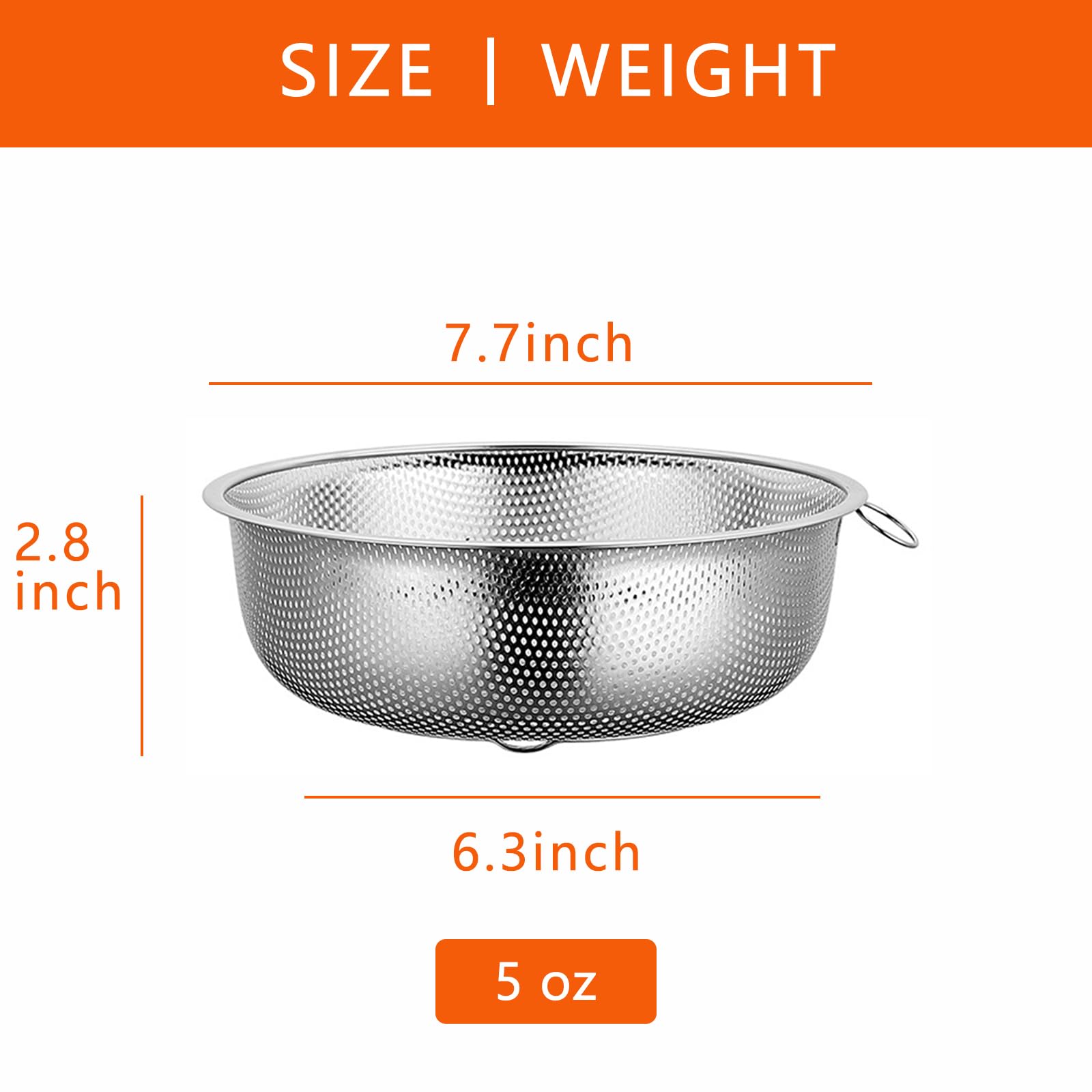 Colador de acero inoxidable y colador de malla fina para cocina, colador de pasta y arroz de 7.7 pulgadas, tamiz de metal pequeño, cuenco de lavado, escurridor de ollas, tamiz para 2