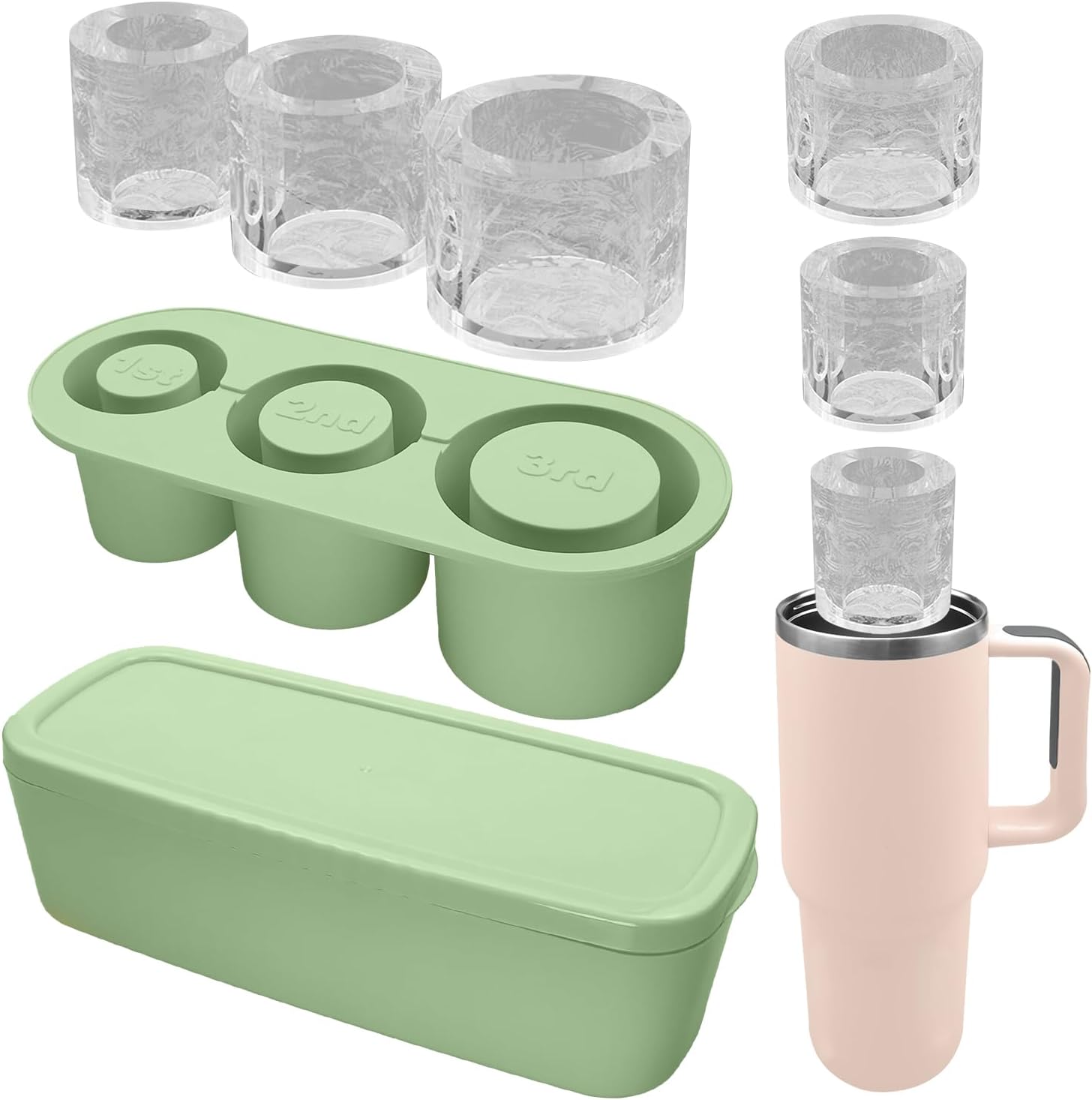 Stanley Cup ice Mold, Silicone ice Cube Set with lid Making,3 Hollow Cylinder Ice Cube Molds, Accessories for 20-30-40 oz,Stanley Cup Ice Mold Household Ice Making Silicone Ice Grid