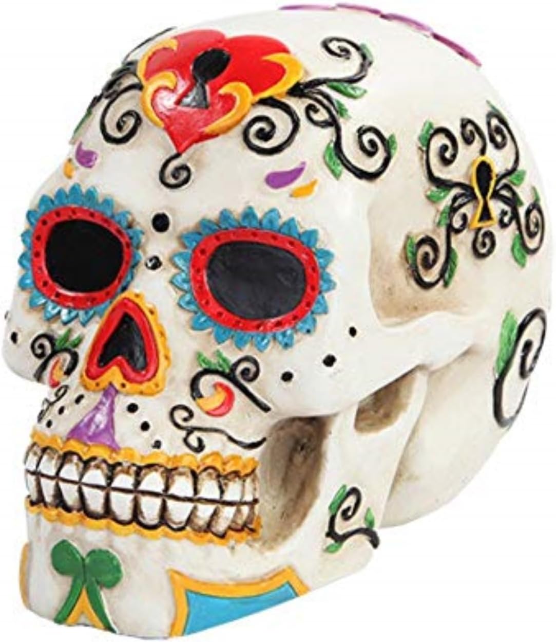 Pacific Giftware Day of The Dead White Colorful Sugar Skull Polyresin Figurine Halloween Decoration Dia de Los Muertos Altar Decor Gothic Home Collectible 6" H