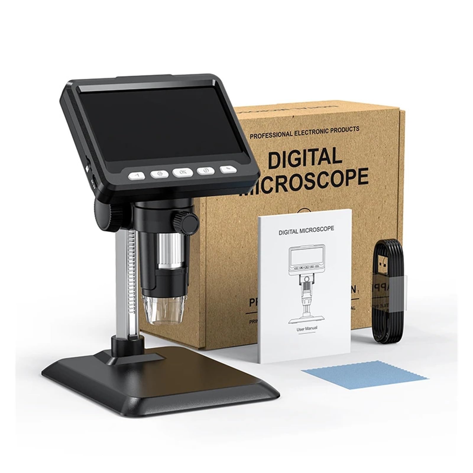 Microscopio digitale da 4,3'' 50X-1000X con memoria integrata, microscopio a moneta 1080P, ingranditore, microscopi video elettronici a 8 LED for riparazioni