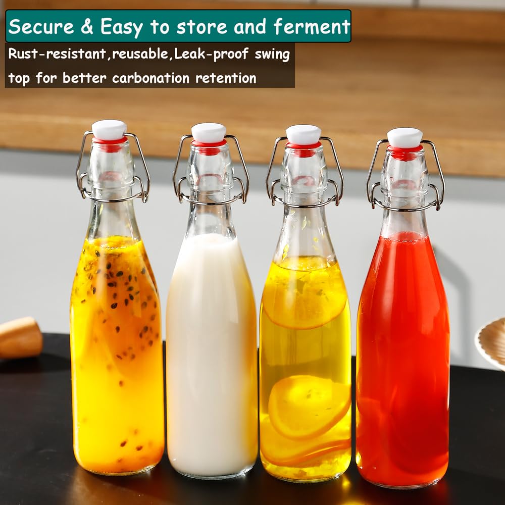 ZEBEIYU Botella de cerveza de 32 onzas, botellas de kombucha de vidrio con tapones para preparar, bebidas, batidos, kéfier, cerveza, soda, jugo, kombucha, aceite, agua, leche, vinagre (paquete de 4)