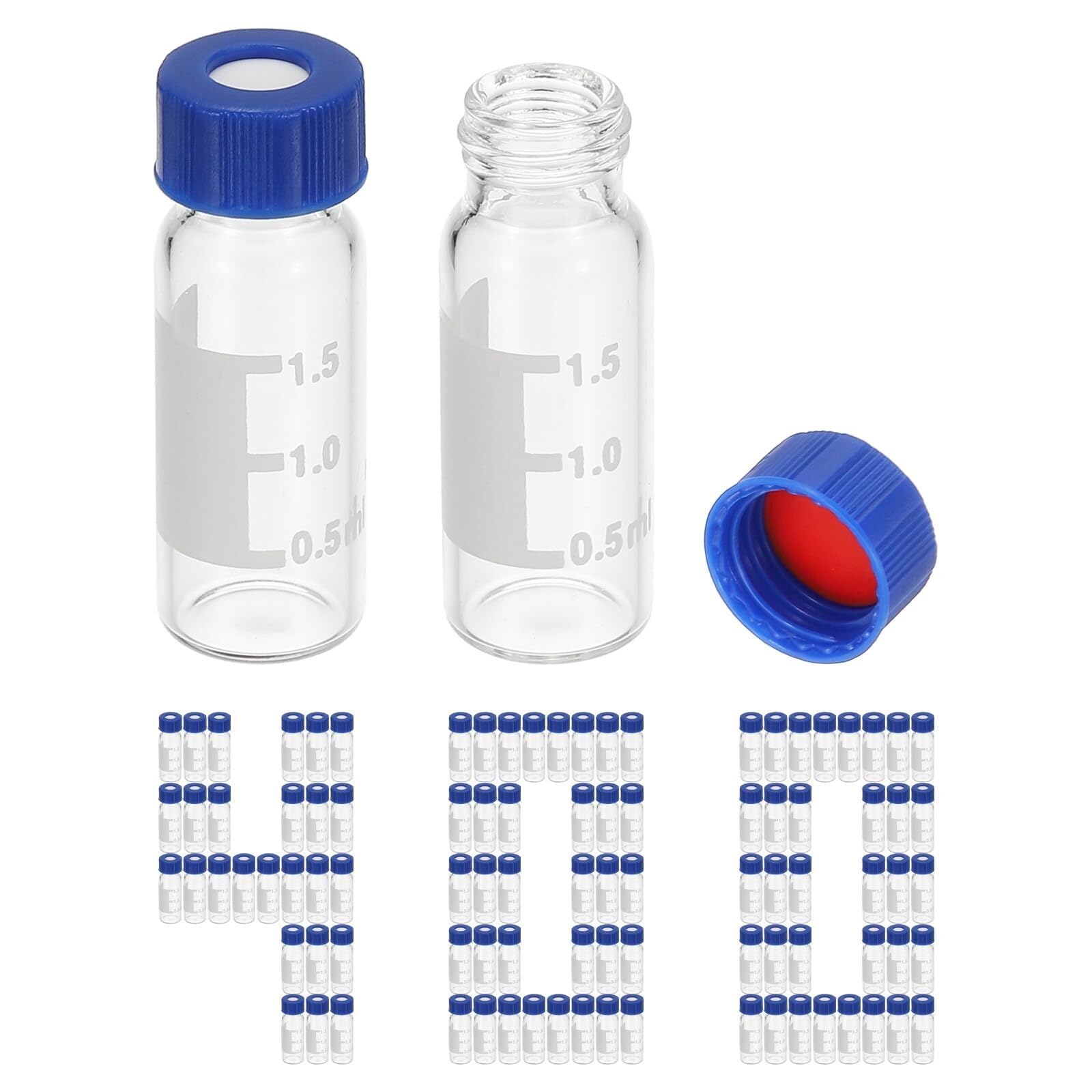 Viales para Autosampler de 2ml, Paquete de 400 - Viales de laboratorio HPLC/GC con tapón de rosca, Septa de PTFE y Silicona, graduados(400)