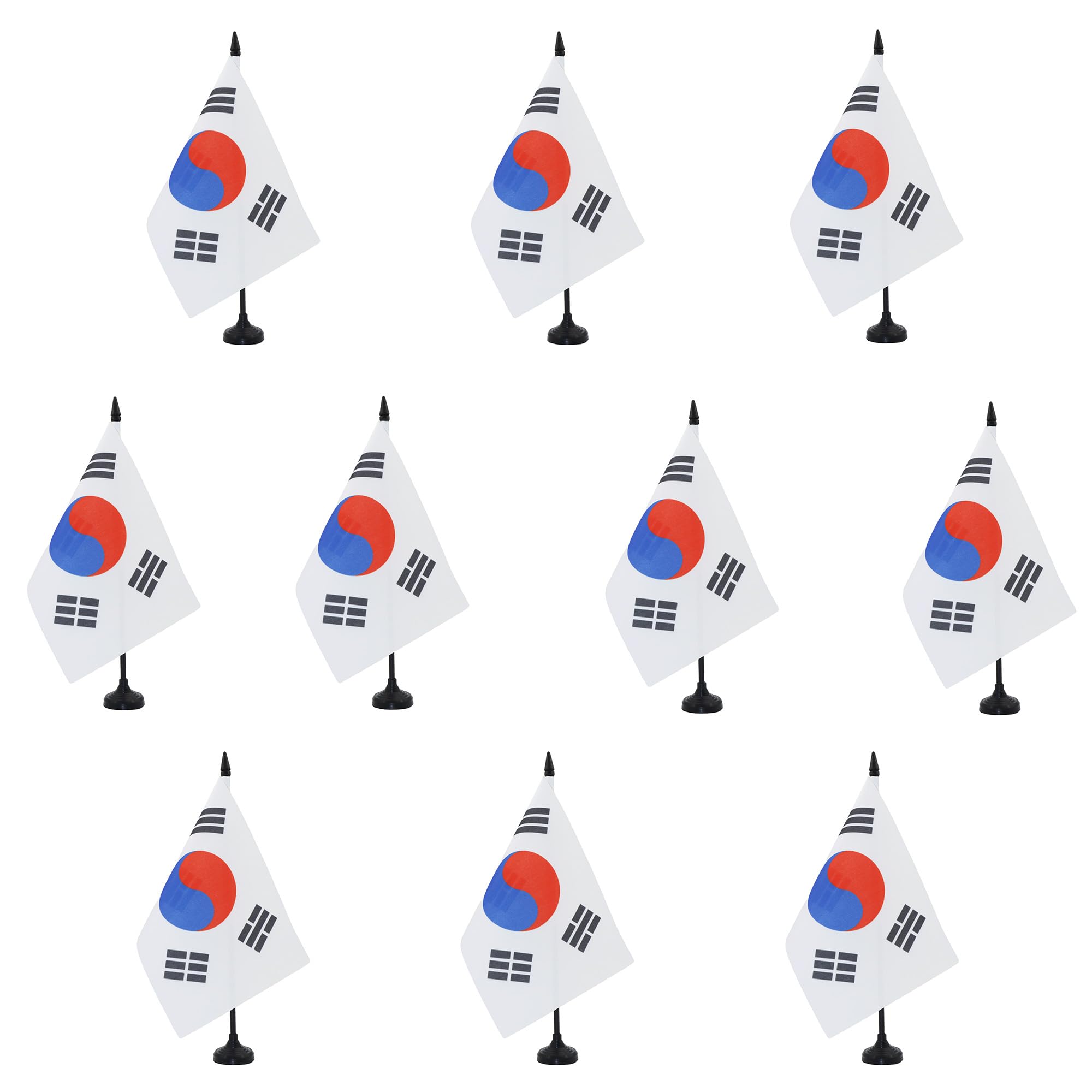 AZ FLAG - Set of 10 South Korea Table Flag 5'' x 8'' - 10 Small South Korean Office Flags 100% Polyester 21 x 14 cm - Mini Desk Flag with 10'' Pole and Black Plastic Base