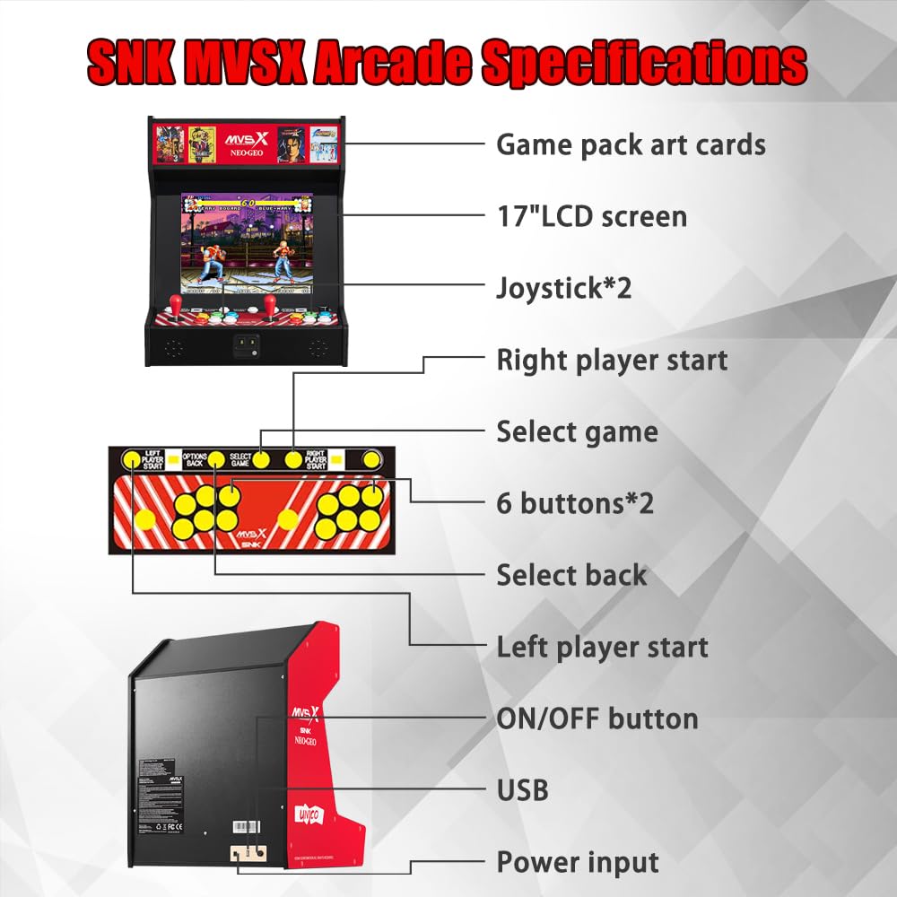 UNICO MVSX Arcade con Base Combinato, 50 giochi retro con licenza ufficiale SNK precaricati, Supporta due giocatori per giocare contemporaneamente