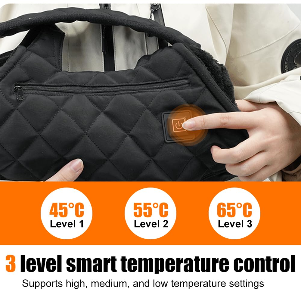 Scaldamani Elettrico Ricaricabile USB, Invernale Morbido Borsa Calda Elettrica con Custodia Rimovibile e Lavabile, Antivento Scaldino Elettrico Mani a 3 Livelli, per Campeggio All'aperto, Sci, Regalo