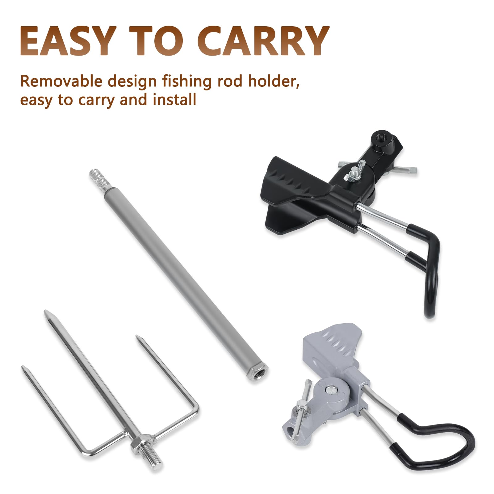 Stedan Lot de 2 supports de canne à pêche argentés, support multifonction en acier inoxydable, texture réglable à 360 ° et amovible, facile à transporter