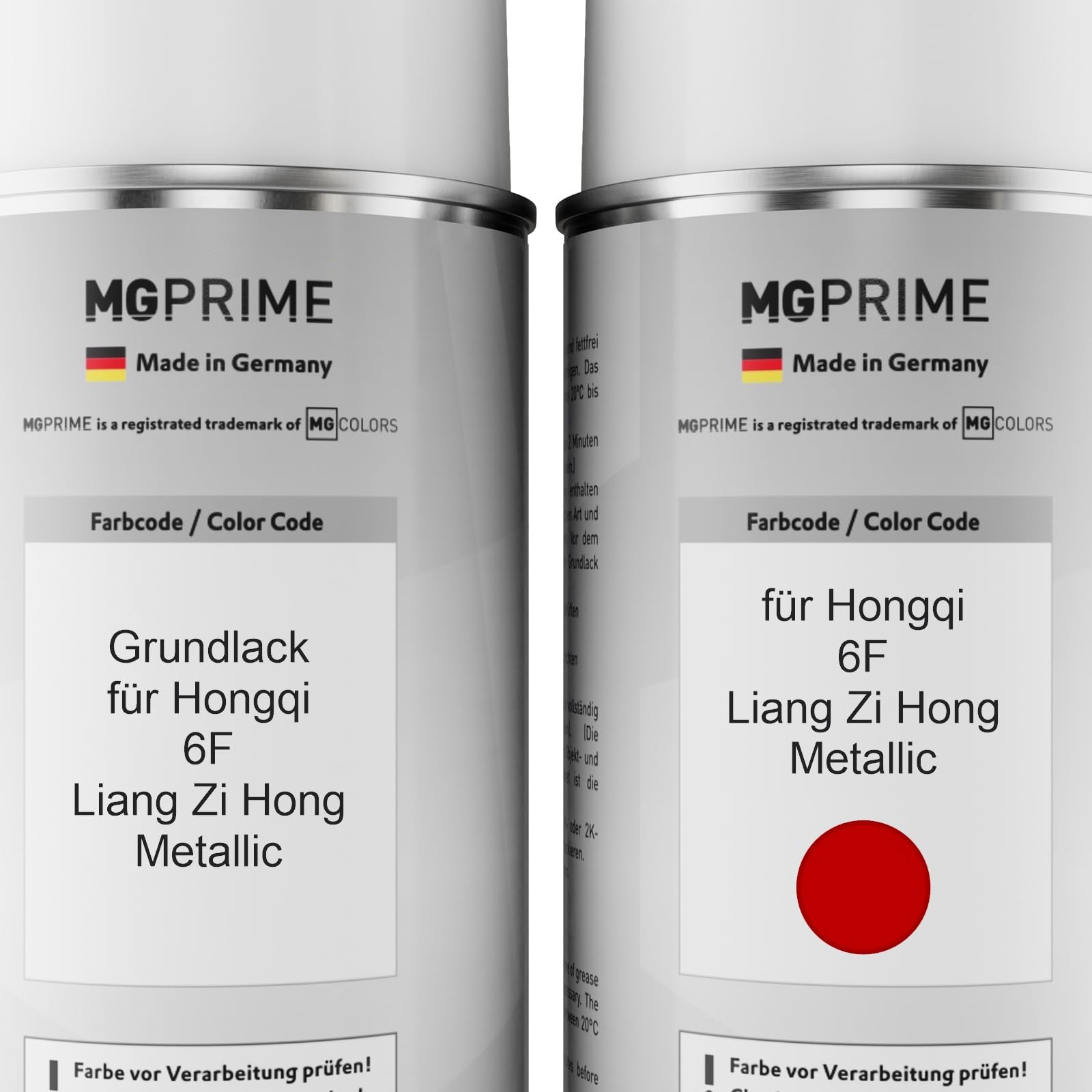 MG PRIME Vernice per auto Bombolette per Hongqi 6F Liang Zi Hong Metal. +2K | Liang Zi Hong Metallic, Kit vernice di fondo + base + trasparente 2K, bombolette spray 400ml