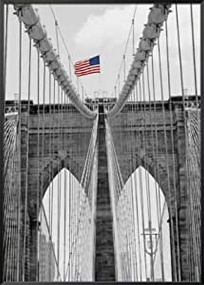 International Graphics - Framed art print - Dave, Butcher - ''Brooklyn Bridge Tower and Cables #2''- 51 x 71 cm - Frame Color: Black - Series ATHOS