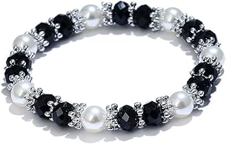 Stylish Bracelet Shiny Colorful Rhinestone Faux Pearl Bracelet Bangle Women Jewelry Birthday Gift - Black Useful