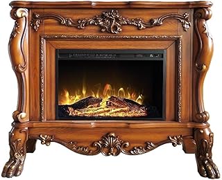 ACME Dresden Floral Molding Wooden Frame Grand Fireplace in Cherry Oak