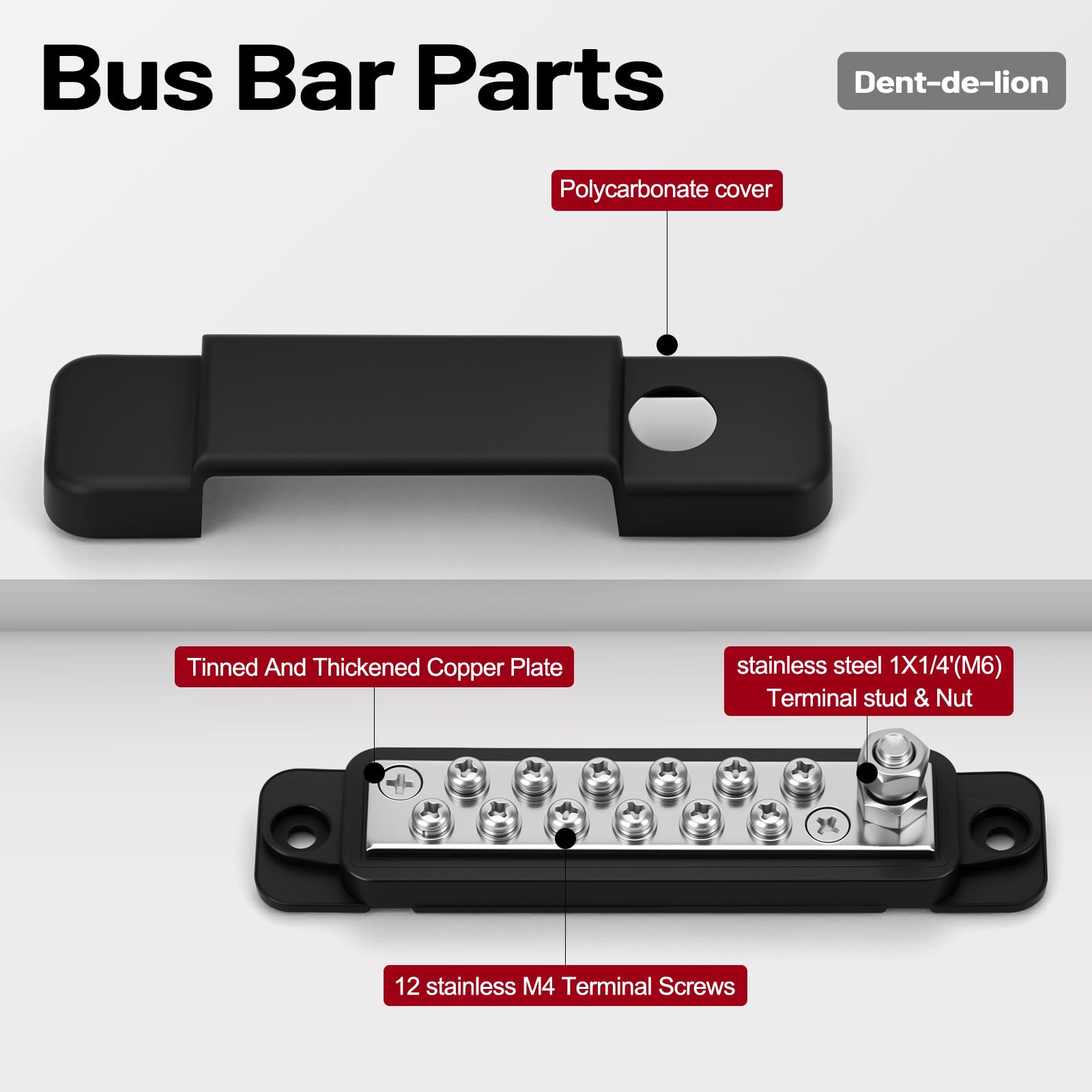 Stromverteilungsblock 150A 12V 1/4" Marine-Bus-Automobilstangen-Batterie Bus-Terminalblock mit Abdeckung für Solarververbindung von Schiff und Auto (schwarz + rot)