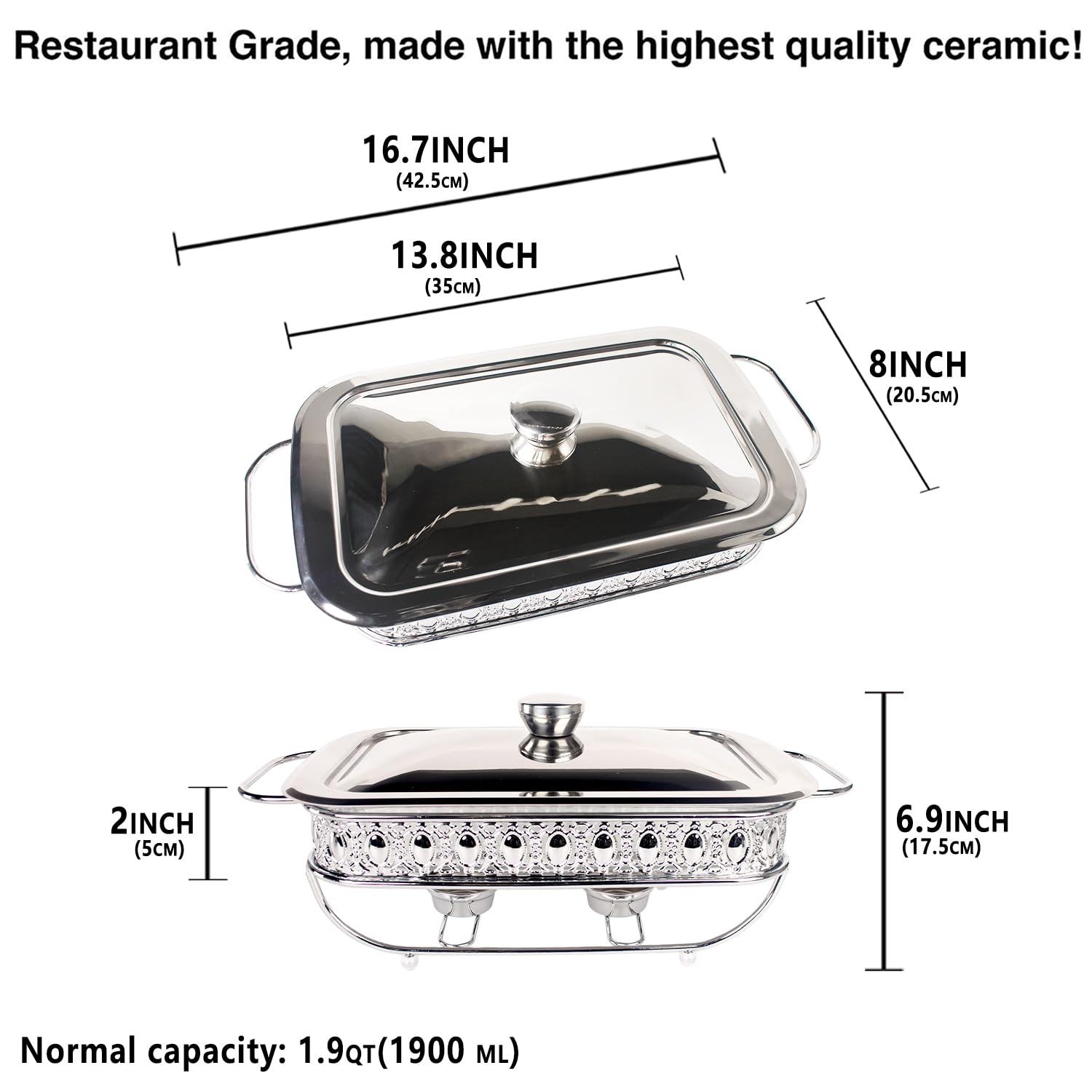jinsongdafa Casserole Dish Glass Baking Dish with Stainless steel Lid and rack, Large Baking Pan For Casserole & Lasagna, Dishwasher, Freezer, Microwave and Oven Safe, (Silver rectangle, 1.9 Qt)