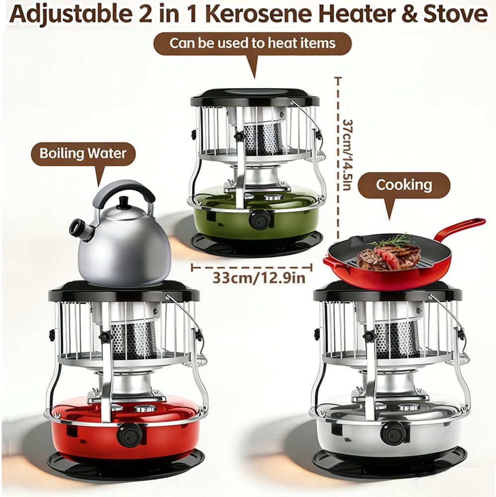 Kerosene Heater, 9000 BTU Non-Electric Kerosene Stove, Indoor/Outdoor Use, Portable Heater for Camping, Hunting, Cooking (Green)